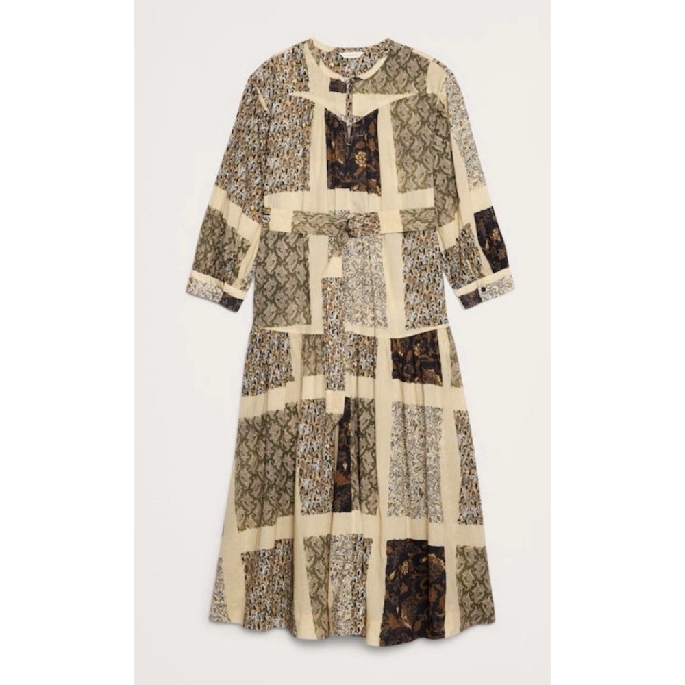Banana Republic Patchwork Maxi Dress in Cream, Olive & Black
